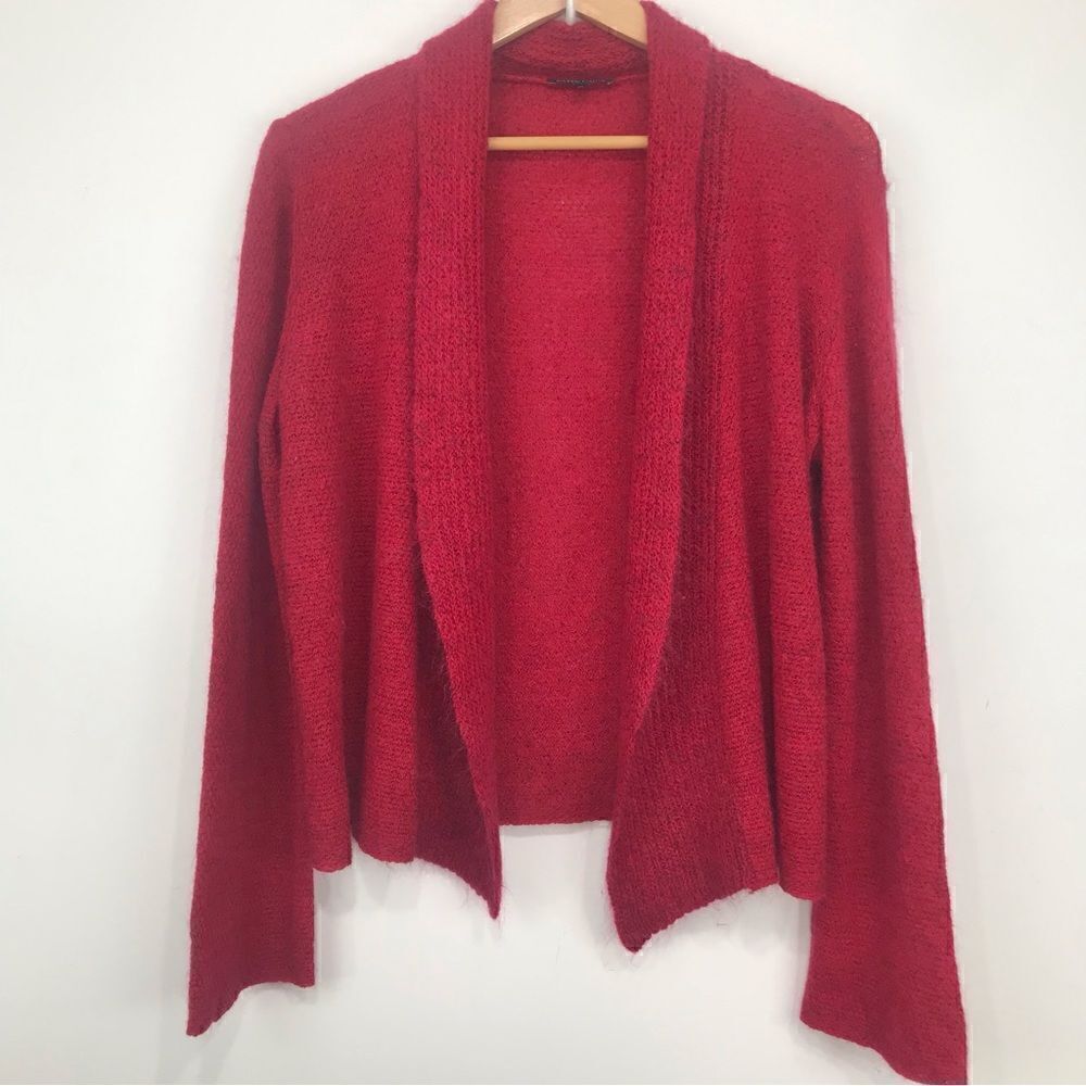 Eileen Fisher Red Mohair Cashmere Wool Blend Open Front Cardigan Sweater
